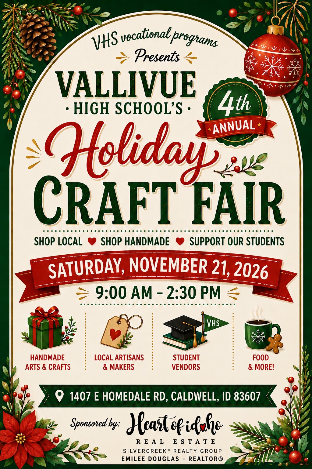 Vallivue HS Holiday Craft Fair – 4th Annual — Family fun in Vallivue High School · CALDWELL, ID
